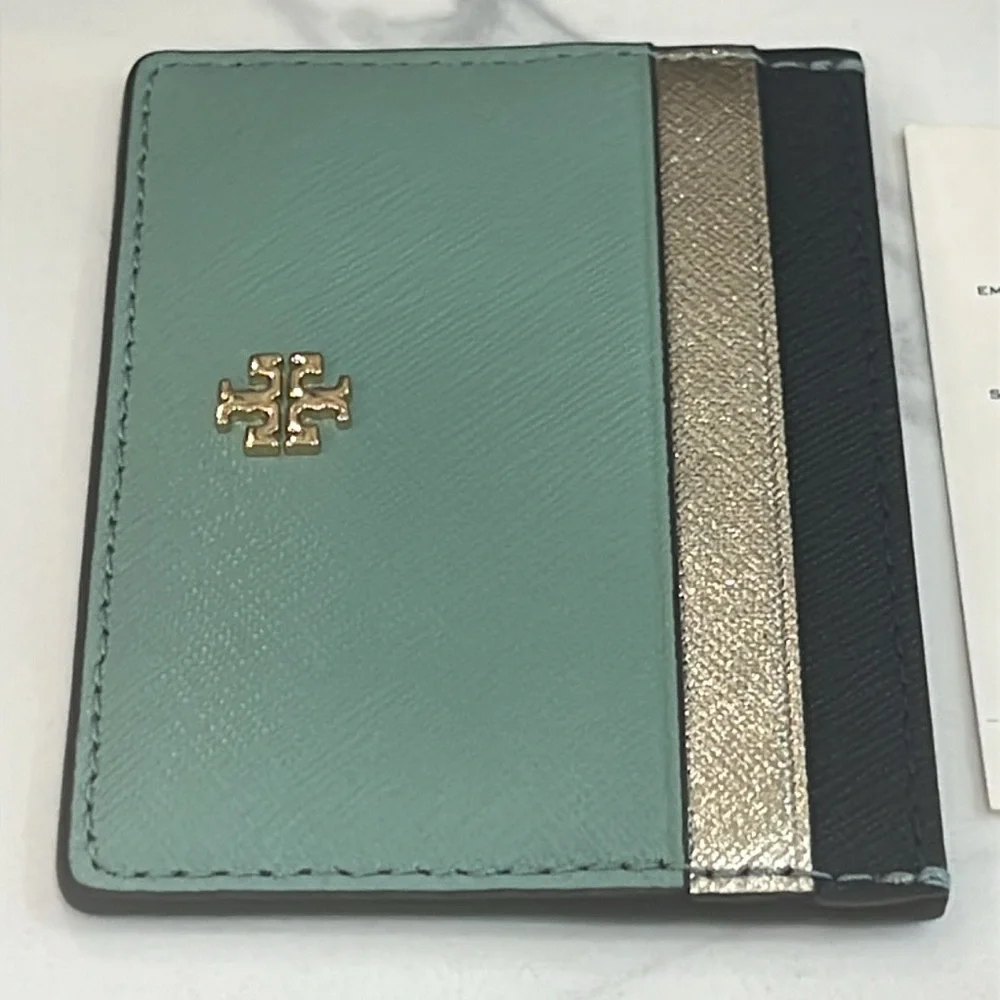 Cute.Tory Burch Green and Black Card Holder